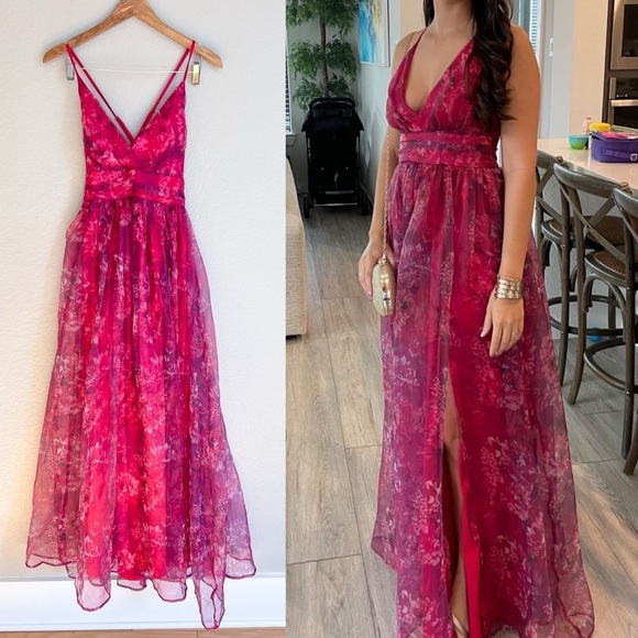 NWOT Romance That Wows Magenta Floral Print Organza Maxi Dress - Picture 6 of 11
